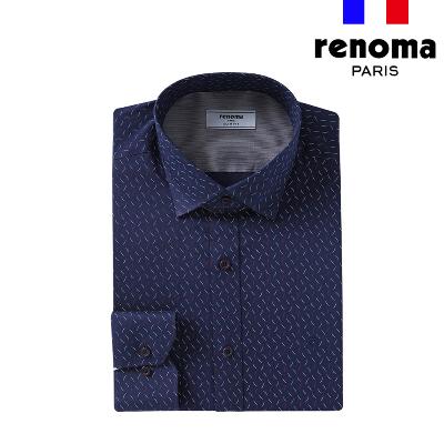 [레노마셔츠]C100 라운드 DOT 올오버 프린트 배색 슬림핏 셔츠 네이비