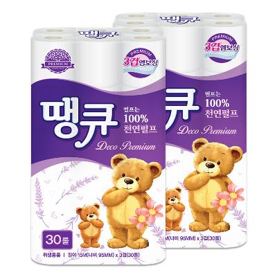 [땡큐] 땡큐 라벤더 3겹 15m 30롤 2팩 화장지 휴지