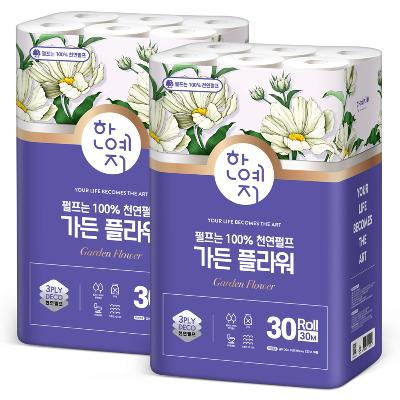 한예지 가든 플라워 3겹 천연펄프 화장지 30M 30롤 (2팩)