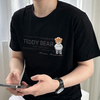 [테디베어] 남녀공용 라봉 콜라보 코튼 스판 레터링 남여공용 반팔티셔츠