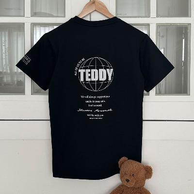 [테디베어] NOW 쿨링, UV차단, 친환경 섬유 소로나 아스킨 렛츠테디 캐릭터 남여공용 반팔티셔츠 블랙