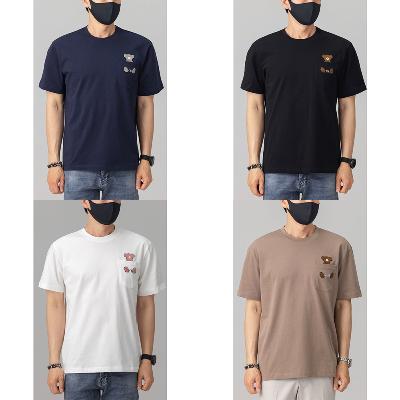 TR테디베어(Teddy Bear) 남녀공용 반팔 포켓 아플리케 로고 자수티