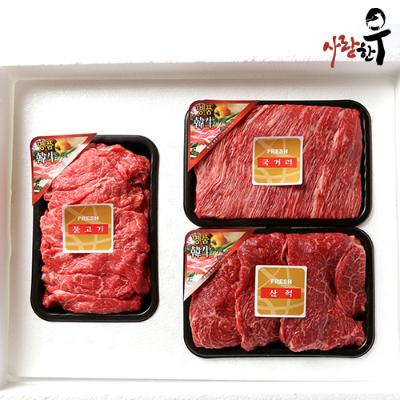 [26년설] 사랑한우 정육 특가 4호 1.2Kg 불국산 (불고기400g+국거리400g+산적400g) +부직포가방 포함