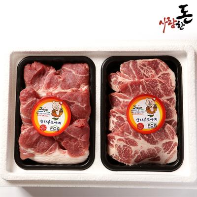 [26년설] 사랑한돈 제주 돼지 백돈 구이컷 1Kg (제주전지 500g+제주목살 500g) +부직포가방 포함