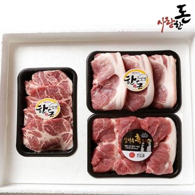 [26년설] 사랑한돈 흑돼지 한돈모듬 구이컷 1.5Kg (제주흑전지 500g+제주목살 1Kg) +부직포가방 포함