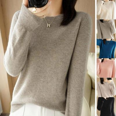 여성 라운드넥 긴팔 니트티