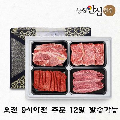 [농협안심한우] 1등급 한우 구이선물세트4호  1.2kg(등심300,채끝300g,치마살300g,부채살300g)