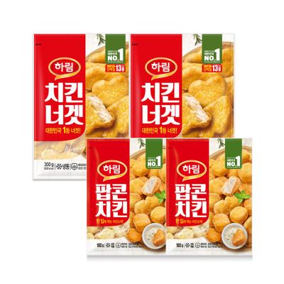 [하림] 치킨너겟 300g x 2개 + 팝콘치킨 180g x 2개