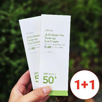 [1+1][아스파시아] 제주 그린티 톤업 선크림 70ml (총2개)