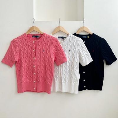 폴로 랄프로렌 포니로고 반팔 케이블 가디건 (화이트/핑크/네이비)