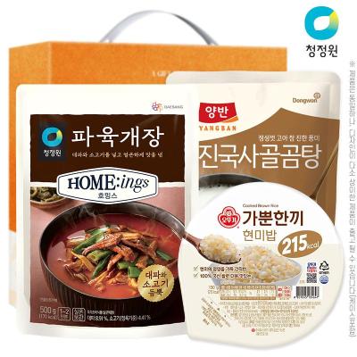 청정원 파육개장 500g + 동원 사골곰탕 500g + 오뚜기 현미밥 150g  3종
